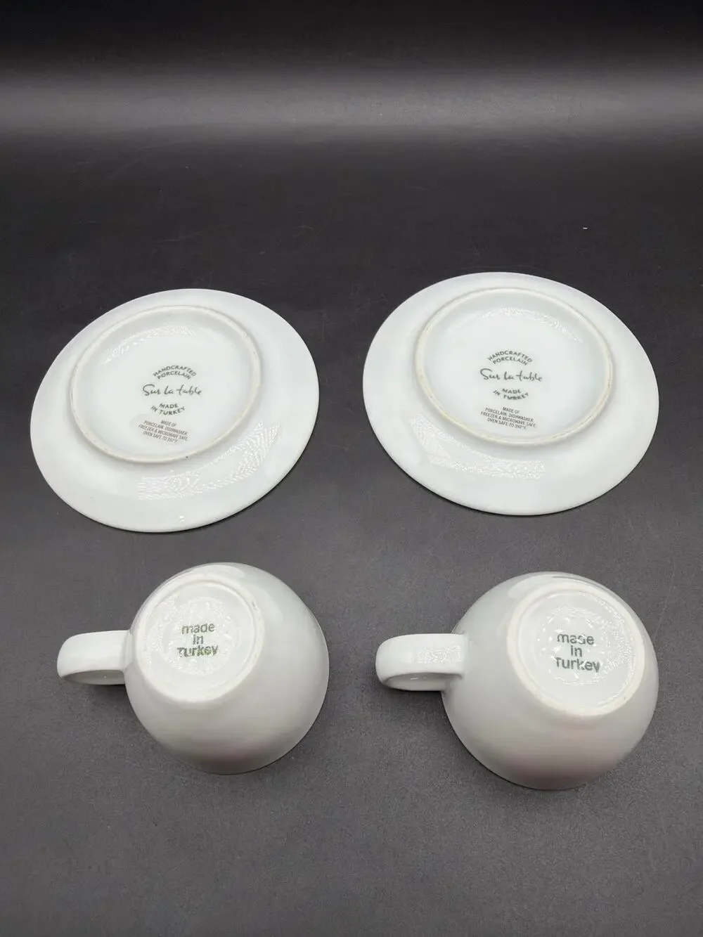 Sur La Table White Porcelain Espresso Cups & Saucers Set of 2 Made in Turkey